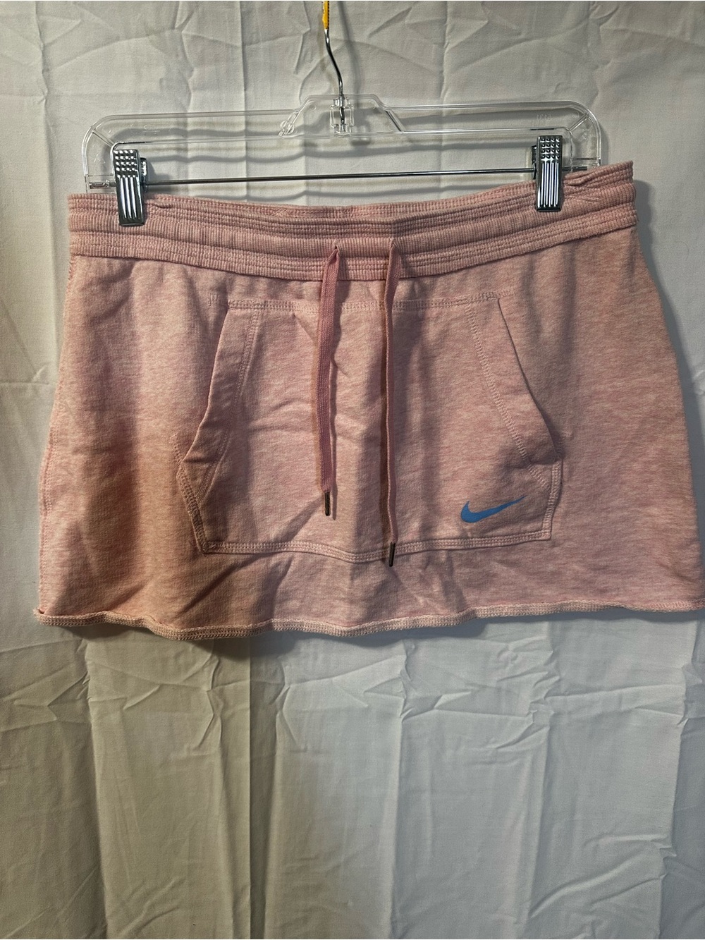 Y2K vintage Nike Pink Sweatshirt-Style Drawstring Skirt with Blue Swoosh medium